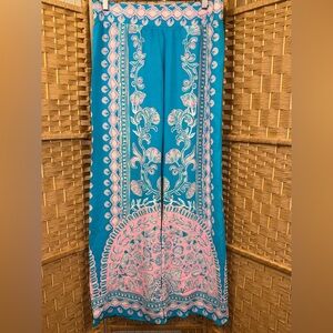 Lilly Pulitzer Flowy Wide Leg Pants Turquoise and Pink Size Medium